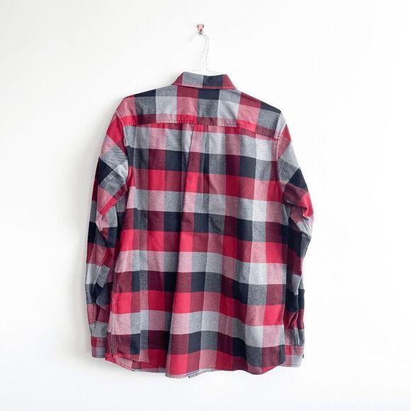 Eddie Bauer Mens Button Down Shirt Relaxed Fit  Plaid Red Black Large Tall - Picture 2 of 8